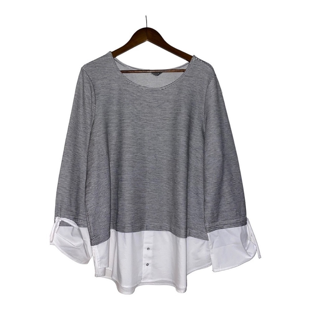 Alexander Jordan Twofer Cape Top Striped Bell Sleeve Women 2X‎ Relax Fit